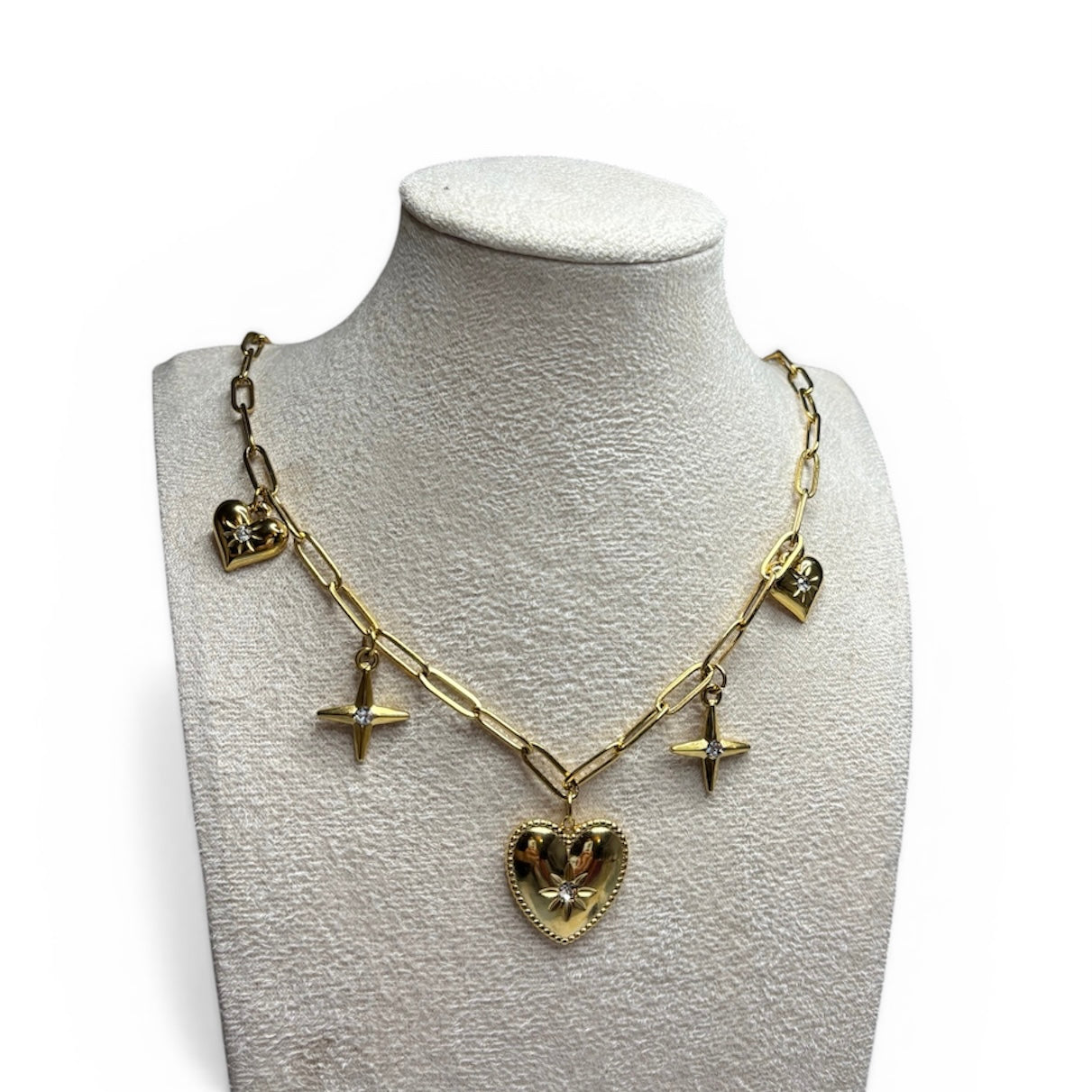 Hearts Charm Necklace - Paperclip