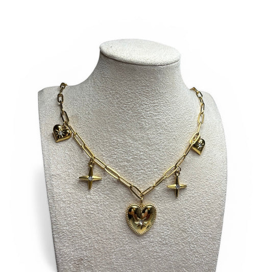 Hearts Charm Necklace - Paperclip